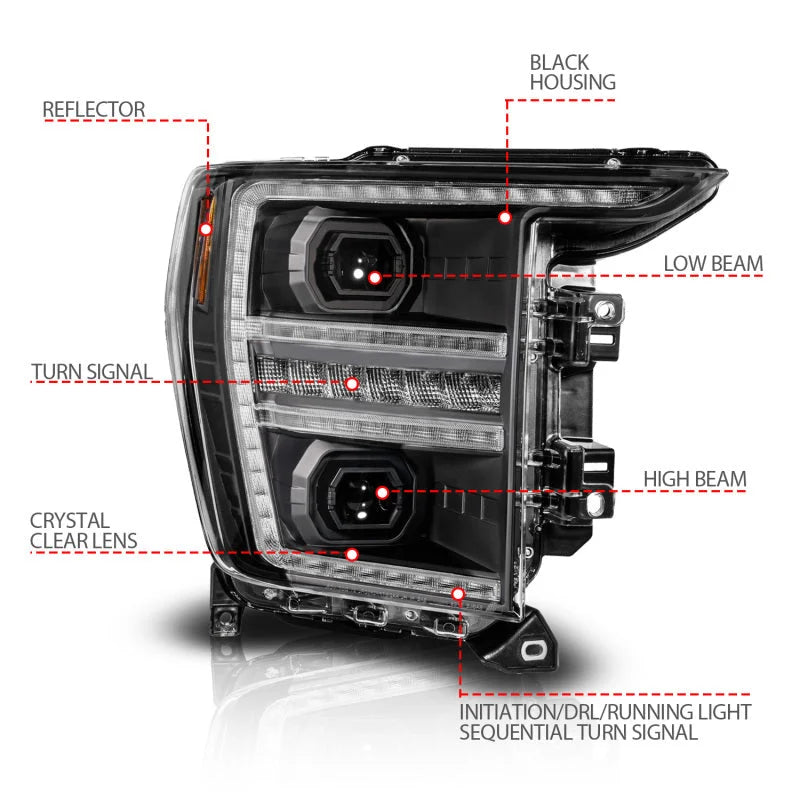 Anzo 21-23 Ford F150 LED Projector Headlight w/Switchback+Sequential - Black (Passenger Side Only) - Side View