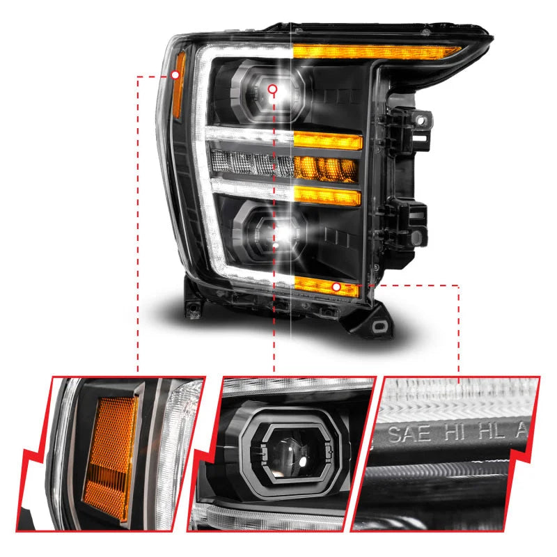 Anzo 21-23 Ford F150 LED Projector Headlight w/Switchback+Sequential - Black (Passenger Side Only) - Back View