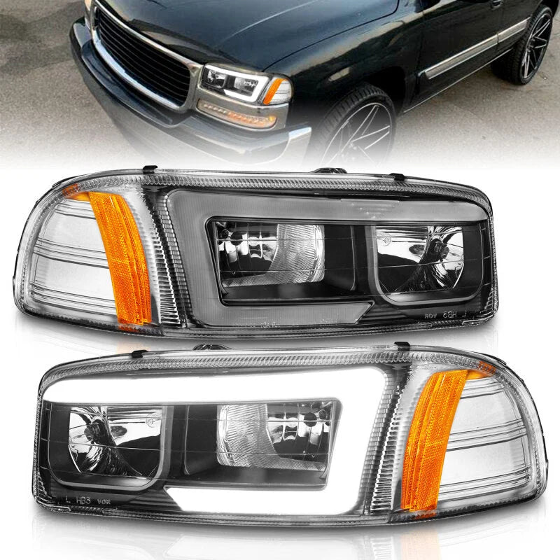 Anzo 99-17 GMC Sierra/Denali Headlights Black Amber (w/C Light Bars) - Main Product View