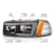 Load image into Gallery viewer, Anzo 99-17 GMC Sierra/Denali Headlights Black Amber (w/C Light Bars) - Installation View