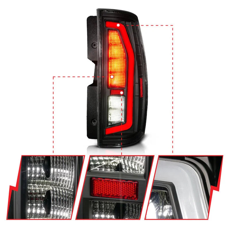 Anzo Black Full LED Tail Light Plank Style w/ Clear Lens fits 2007-2014 Chevrolet Suburban / Tahoe / GMC Yukon / Yukon Xl - Side Vi...