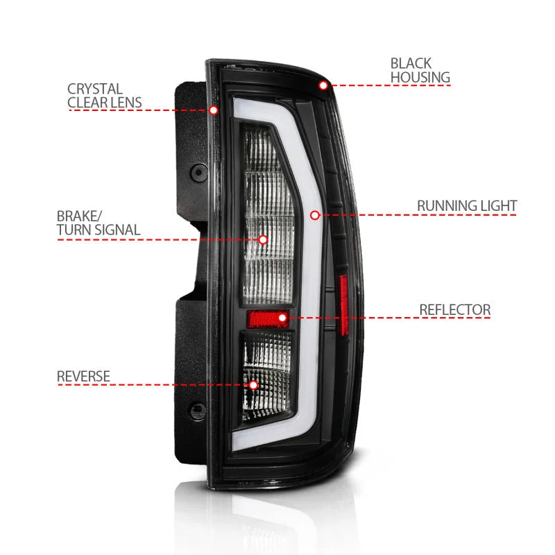 Anzo Black Full LED Tail Light Plank Style w/ Clear Lens fits 2007-2014 Chevrolet Suburban / Tahoe / GMC Yukon / Yukon Xl - Installation Vi...