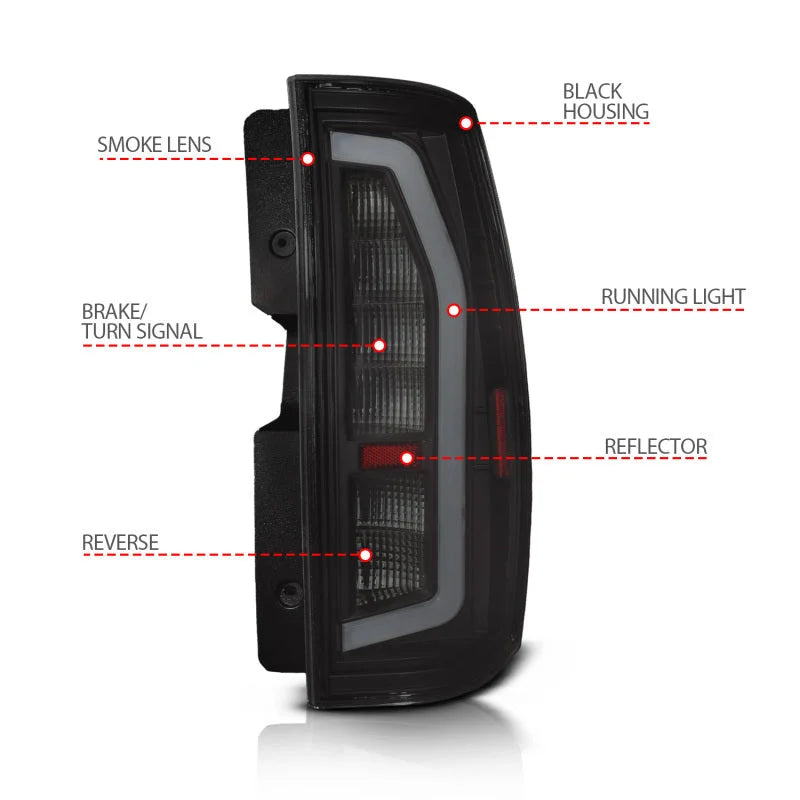 Anzo Black Full LED Tail Light Plank Style w/ Smoke Lens fits 2007-2014 Chevrolet Suburban / Tahoe / GMC Yukon / Yukon Xl - Back Vi...