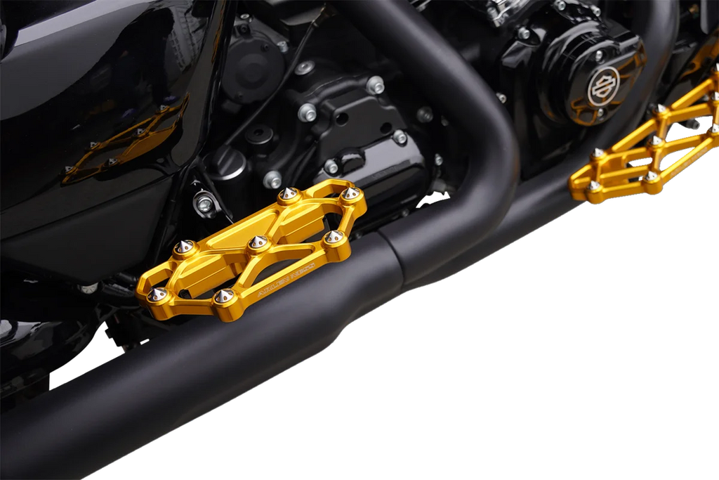 Arlen Ness Diamond Floorboards - Passenger - Gold - Back View