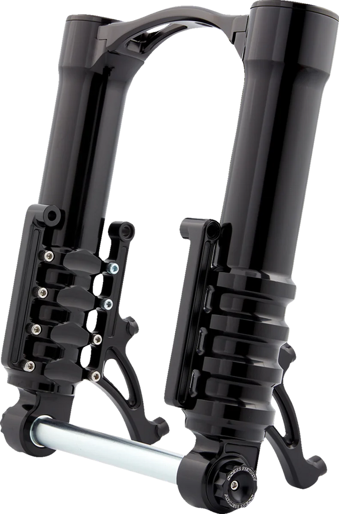Arlen Ness Fork Legs - 49 mm - Black Anodized - For Custom Radial Mount Brake Caliper 120-003 - Installation View