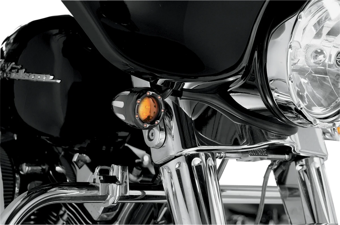 Arlen Ness LED Deep Cut Signals - Black/Amber - Amber Ring 12-753 - Side View