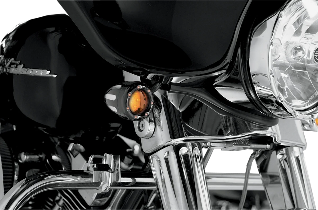 Arlen Ness LED Deep Cut Signals - Black/Amber - Amber Ring 12-753 - Side View