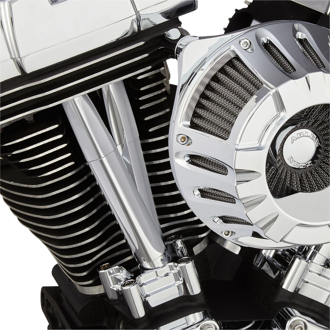Arlen Ness Pushrod Tube Cover Kit - Deep Cut® - Chrome - Twin Cam 03-630 - Back View