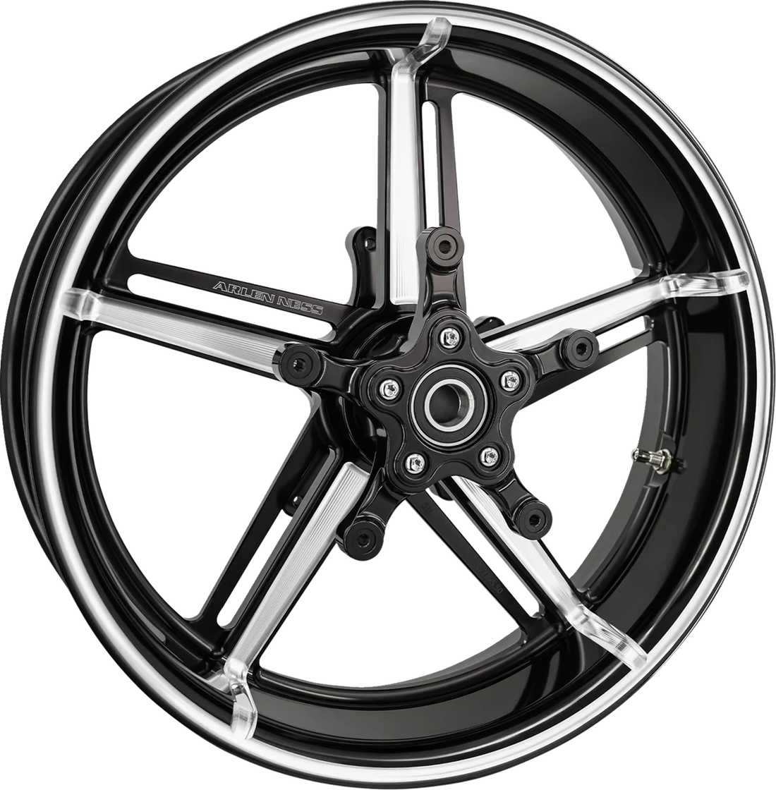 Arlen Ness Wheel with Hub/Adapter - Factory 24 - Front - Black/Contrast Cut - 19x3.25 91-653 - Side View
