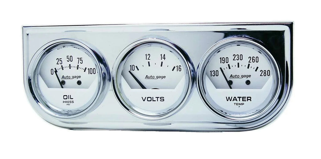 AutoMeter 2-1/16in Oil/Volt/Water Chrm Short Sweep Console 2325