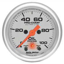 Load image into Gallery viewer, AutoMeter 2-1/16in U/L Oil Press. Gauge w/Peak &amp; Warning 4352