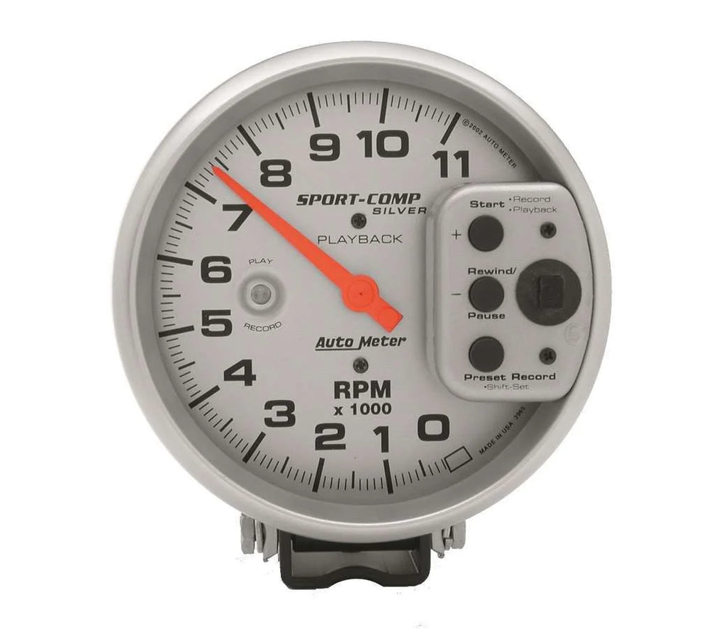 AutoMeter 5in S/C Silver 11000 RPM Playback Tach 3965