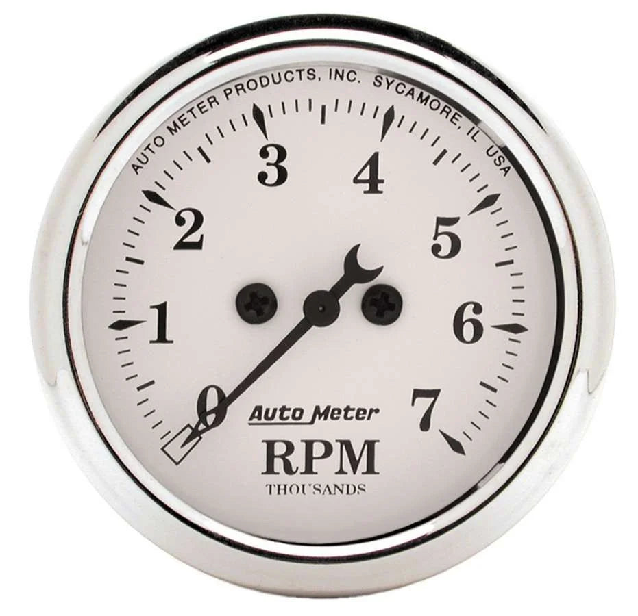 AutoMeter Old Tyme White 2 1/16in Tach 7000 RPM Elec. 1694