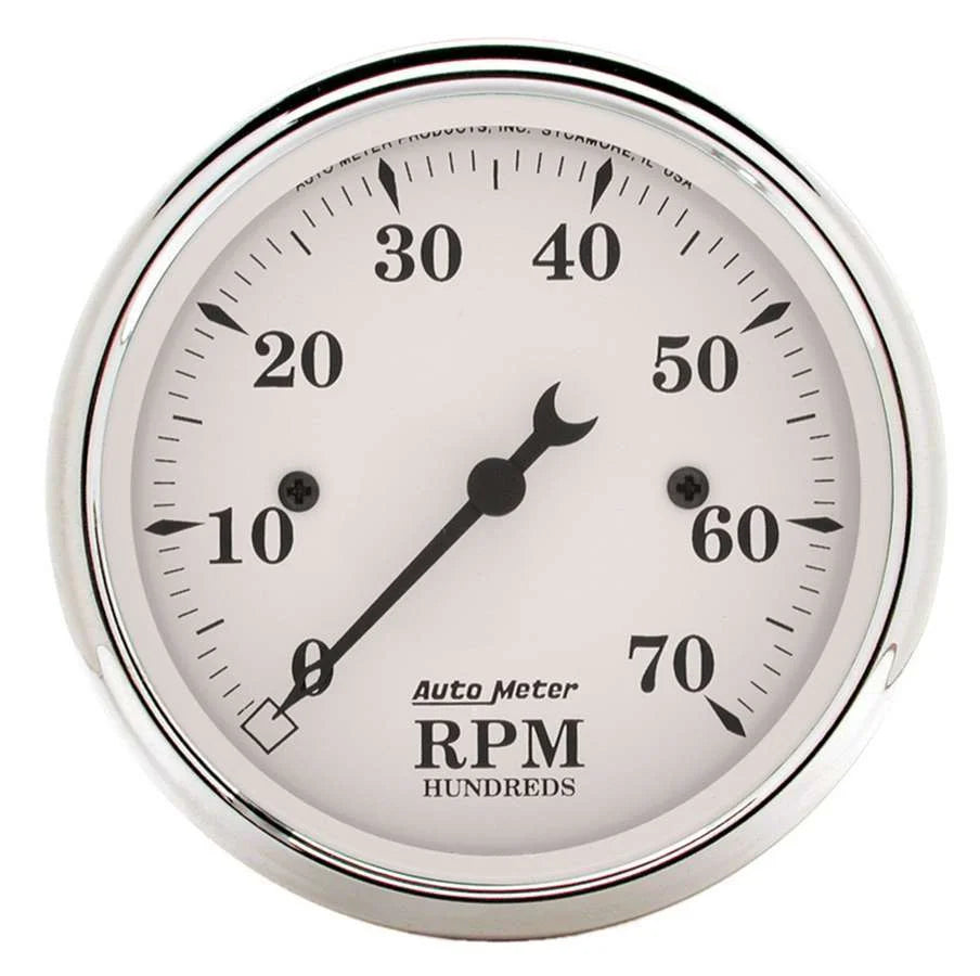 AutoMeter Old Tyme White 3 1/8in Tach 7000 RPM Elec. 1695