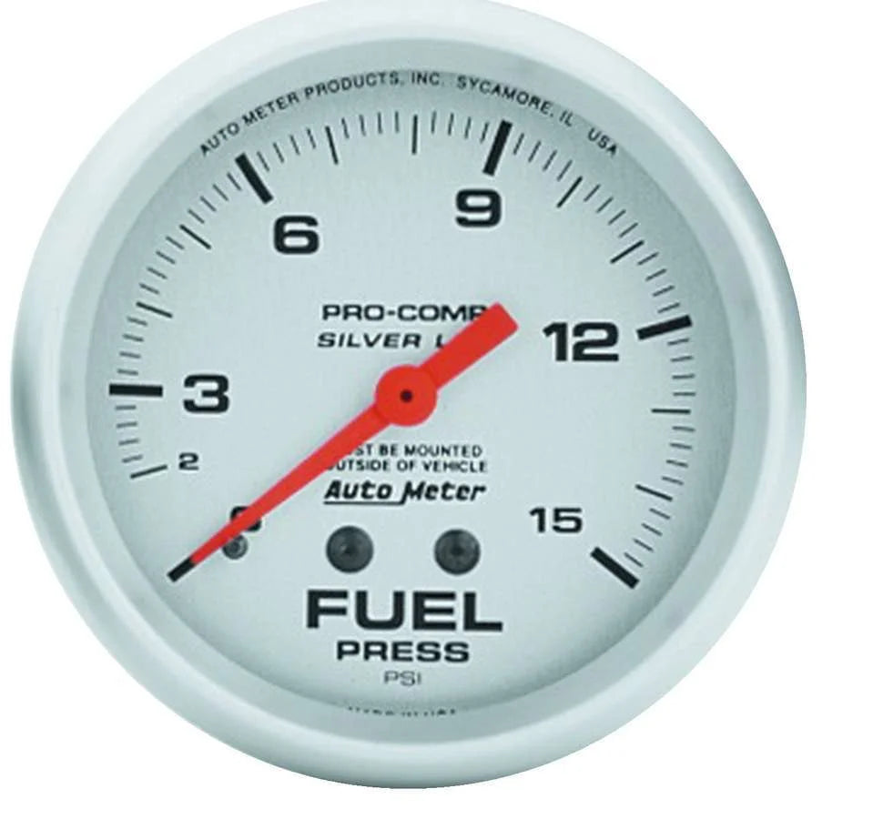 AutoMeter Pro Comp 2-5/8in Silver Liq-Fill Fuel 0-15 PSI 4611