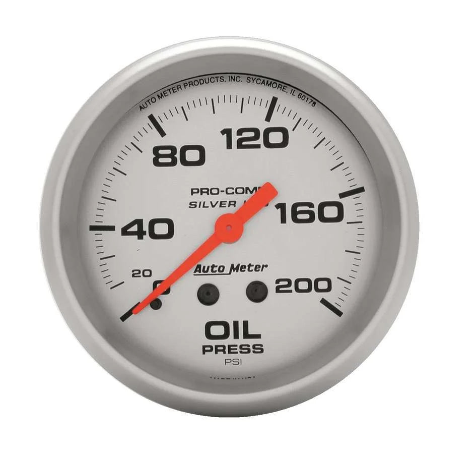 AutoMeter Pro Comp 2-5/8in Silver Liq-Fill Oil 0-200 PSI