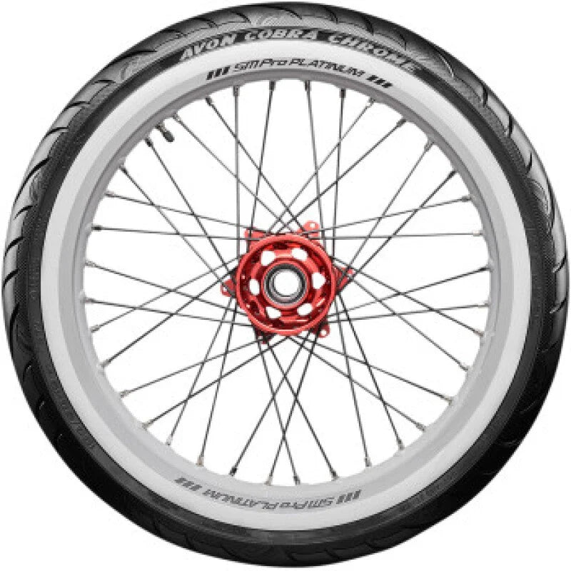 Avon Cobra Chrome AV91 White Sidewall Front Tire - 100/90-19 57V 1DK - Side View