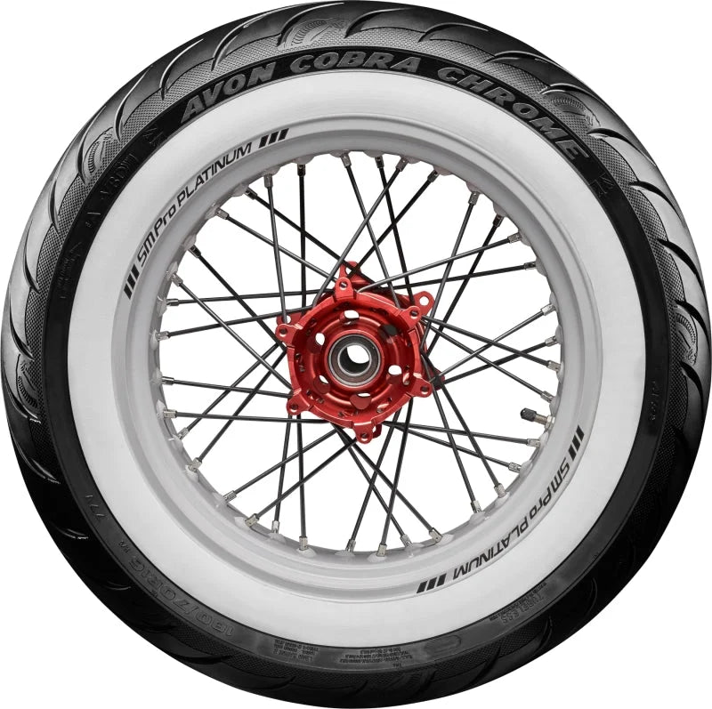 Avon Cobra Chrome AV92 White Sidewall Rear Tire - 180/70R16 77V - Side View