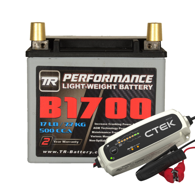 Tomioka Racing TR-B1700R 17 lbs Right-Side Positive Street Use Race Use Track Use Universal Fit Performance AGM Light-Weight Battery with Battery Tender (Optional)
