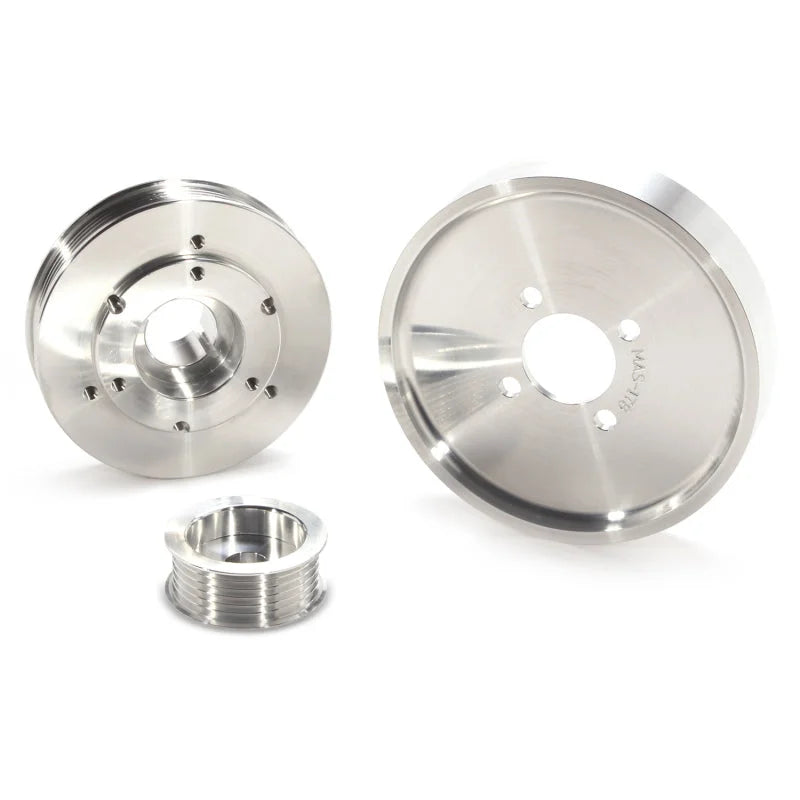 BBK 02-04 Mustang 4.6 GT Underdrive Pulley Kit - Lightweight CNC Billet Aluminum (3pc) - Side View