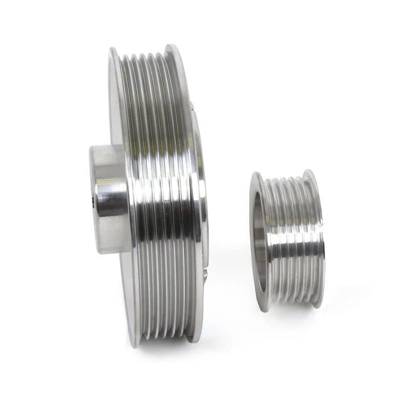 BBK 02-04 Mustang 4.6 GT Underdrive Pulley Kit - Lightweight CNC Billet Aluminum (3pc) - Back View