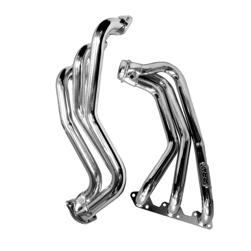 BBK 07-11 Jeep 3.8 V6 Long Tube Exhaust Headers And Y Pipe And Converters - 1-5/8 Silver Ceramic - Back View