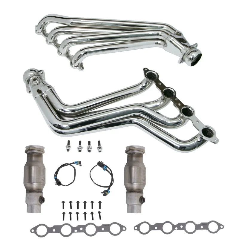 BBK 10-15 Camaro LS3 L99 Long Tube Exhaust Headers With Converters - 1-3/4 Chrome - Side View
