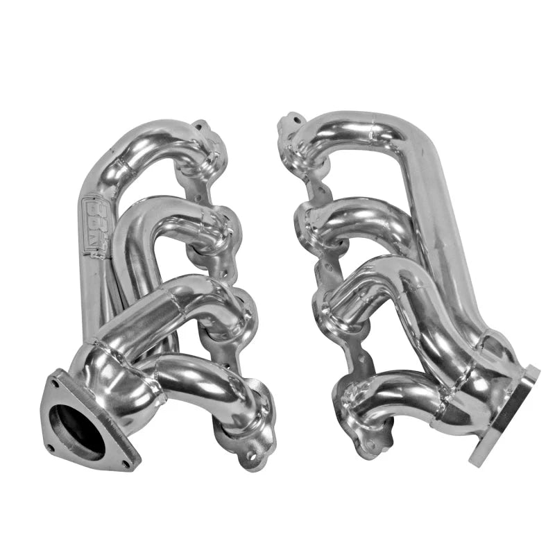 BBK 14-18 GM Truck 5.3/6.2 1 3/4in Shorty Tuned Length Headers - Polished Silver Ceramic - Back View
