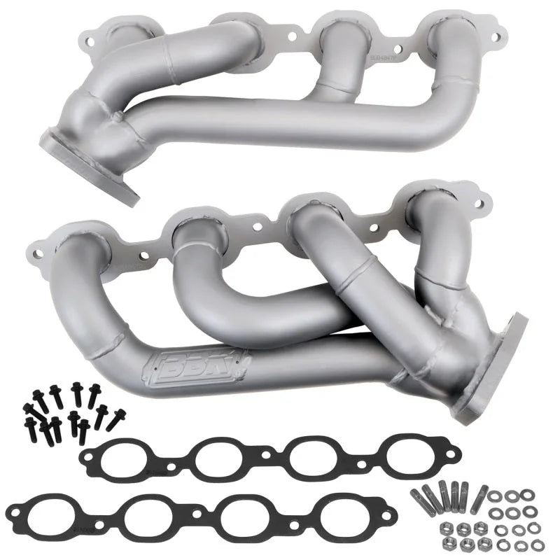 BBK 14-18 GM Truck 5.3/6.2 1 3/4in Shorty Tuned Length Headers - Titanium Ceramic - Side View