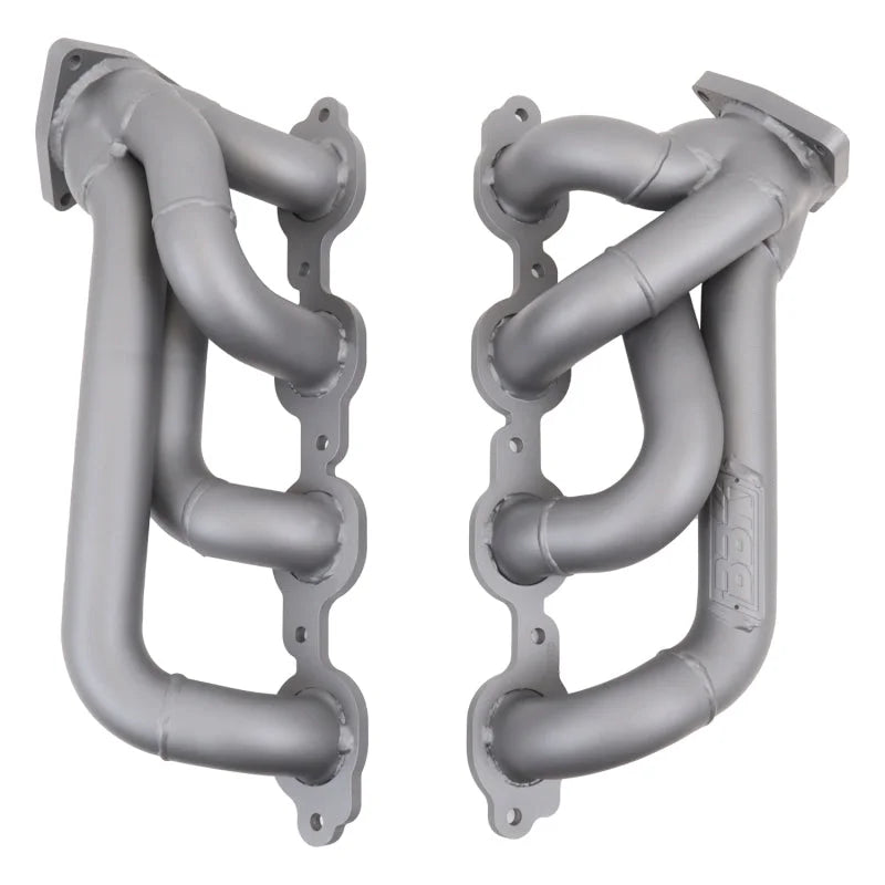 BBK 14-18 GM Truck 5.3/6.2 1 3/4in Shorty Tuned Length Headers - Titanium Ceramic - Back View