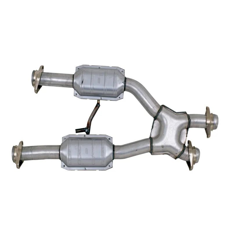 BBK 79-93 Mustang 5.0 Short Mid X Pipe With Catalytic Converters 2-1/2 For BBK Long Tube Headers - Back View