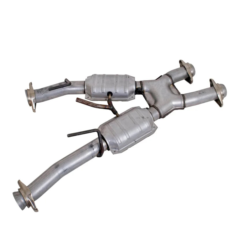 BBK 79-93 Mustang 5.0 Short Mid X Pipe w Catalytic Converters 2-1/2 For Automatic Long Tube Headers - Side View