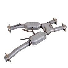 Load image into Gallery viewer, BBK 79-93 Mustang 5.0 Short Mid X Pipe w Catalytic Converters 2-1/2 For Automatic Long Tube Headers - Side View