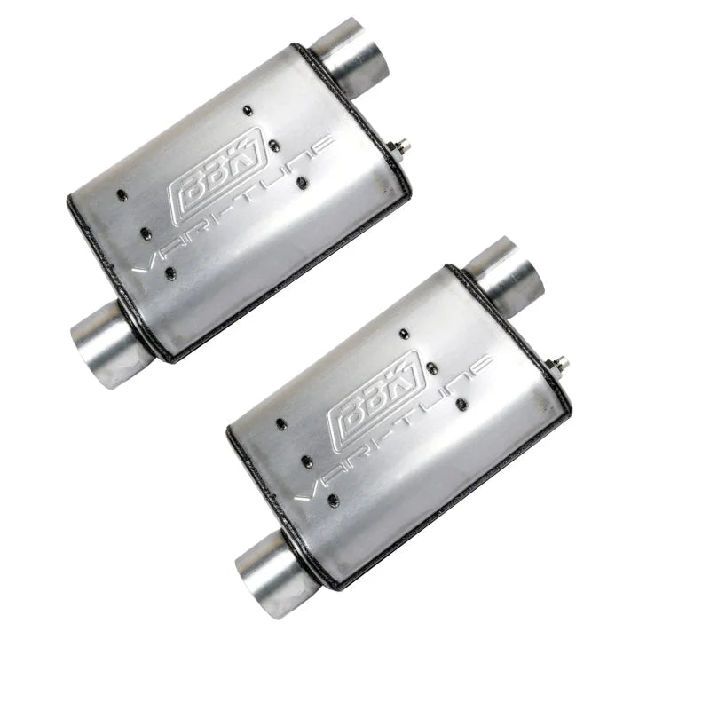BBK 87-93 Mustang GT Cat Back Kit Varitune Mufflers - Aluminized turn downs - Detail View
