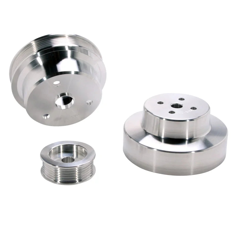 BBK 88-95 GM Truck 4.3 5.0 5.7 Underdrive Pulley Kit - Lightweight CNC Billet Aluminum (3pc) - Side View