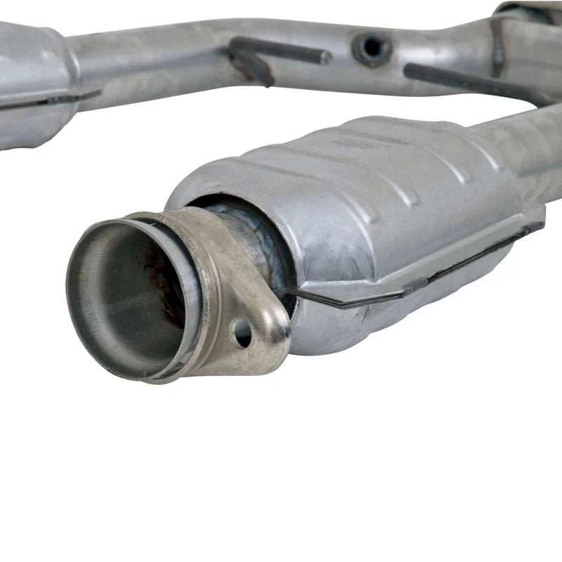 BBK 96-04 Mustang 4.6 GT / Cobra Short Mid H Pipe w Catalytic Converters 2-1/2 For Long Tube Headers - Side View