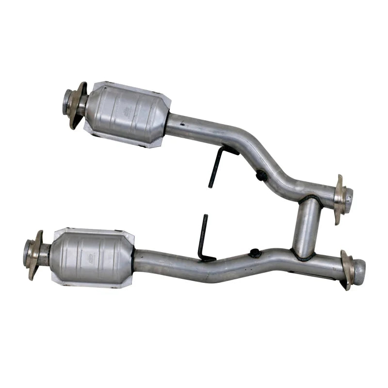 BBK 96-04 Mustang 4.6 GT / Cobra Short Mid H Pipe w Catalytic Converters 2-1/2 For Long Tube Headers - Back View
