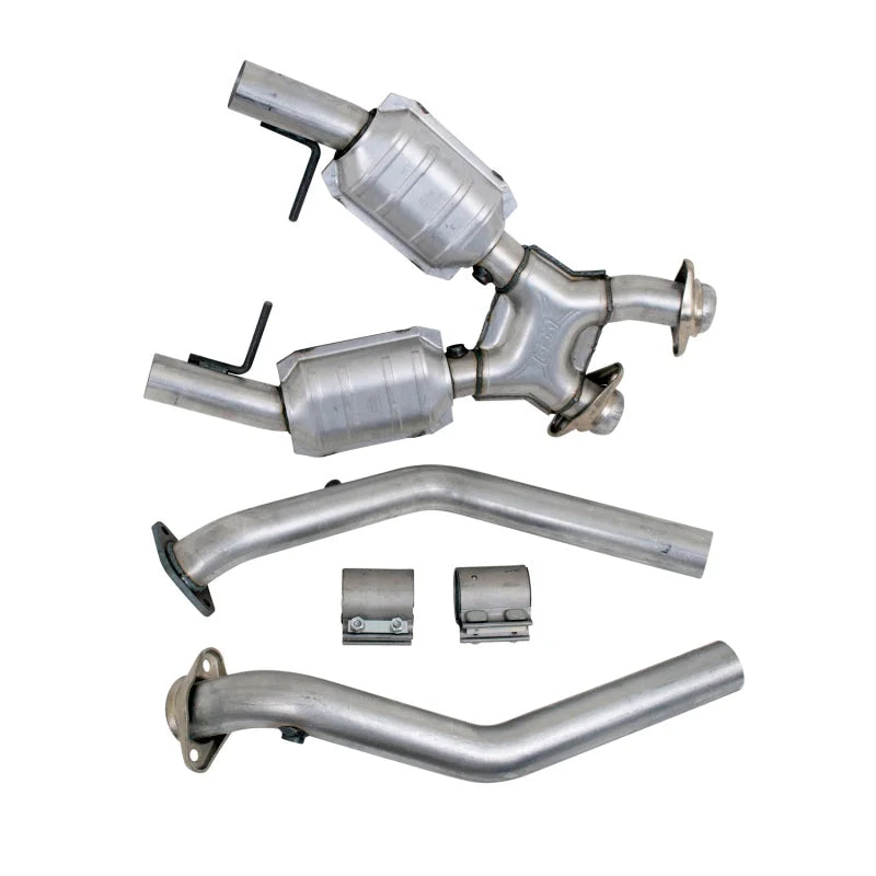 BBK 96-98 Mustang 4.6 GT High Flow X Pipe With Catalytic Converters - 2-1/2 - Back View