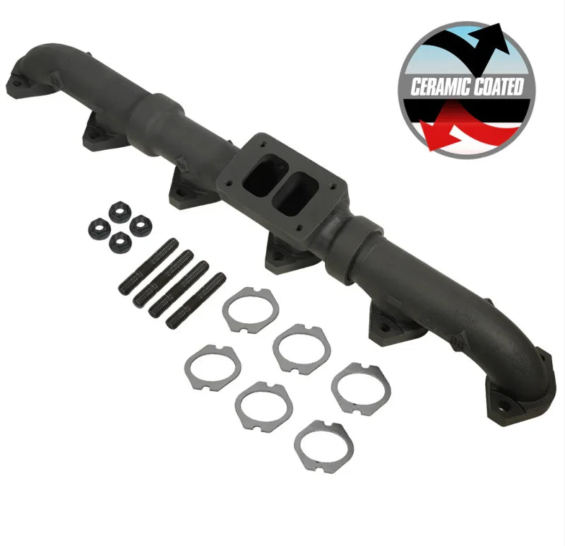 BD Diesel 93-98 Caterpillar 3406E  / 99-03 C15 Non-Acert CAT T6 Ceramic Coated Exhaust Manifold - Installation View