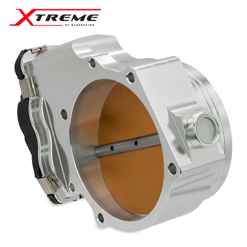 BLOX Racing 2015+ Dodge Hellcat / Jeep Trackhawk 6.2L 105mm Electronic Billet Throttle Body - Silver - Back View