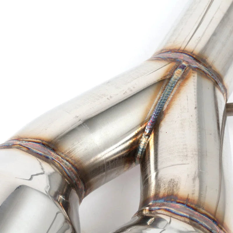 BLOX Racing 2022+ WRX Muffler Delete / Axle Back Single Wall 4in - Polished Tips - Side View