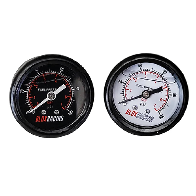BLOX Racing Liquid-Filled Fuel Pressure Gauge 0-100psi (White Face) - Main Product View