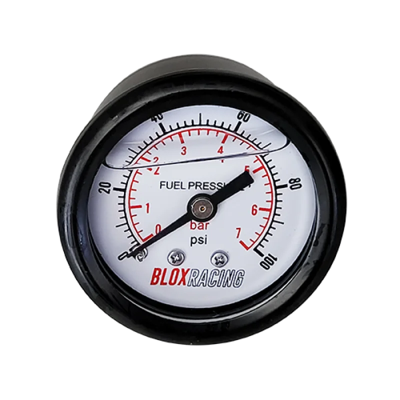 BLOX Racing Liquid-Filled Fuel Pressure Gauge 0-100psi (White Face) - Side View