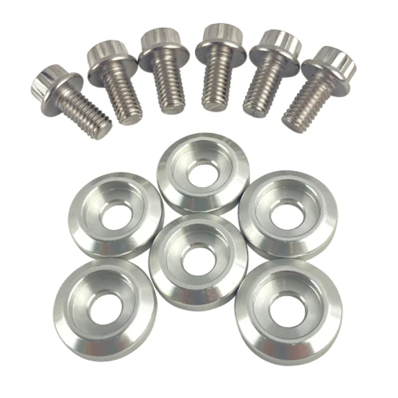 BLOX Racing New Fender Washers Kit M6 12pt - 6pc Large Diameter Silver - Side View