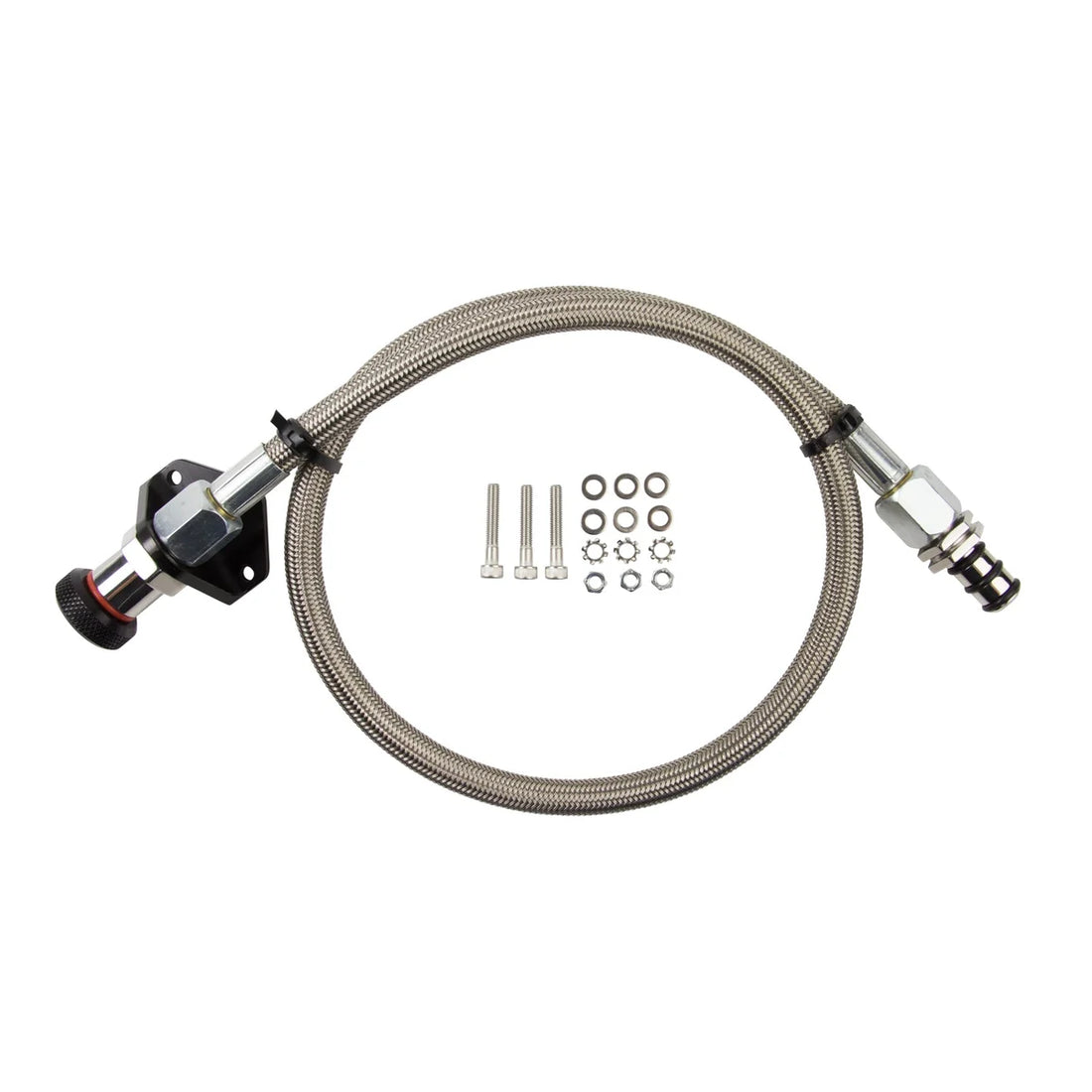 B&M 22168 B&M Locking Auto Trans Dipstick & Tube - Billet Aluminum/Stainless Steel Braided - Side View