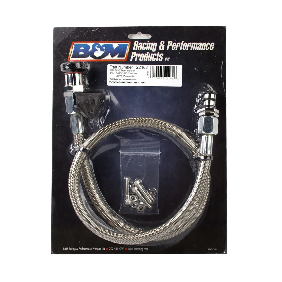 B&M 22168 B&M Locking Auto Trans Dipstick & Tube - Billet Aluminum/Stainless Steel Braided - Detail View