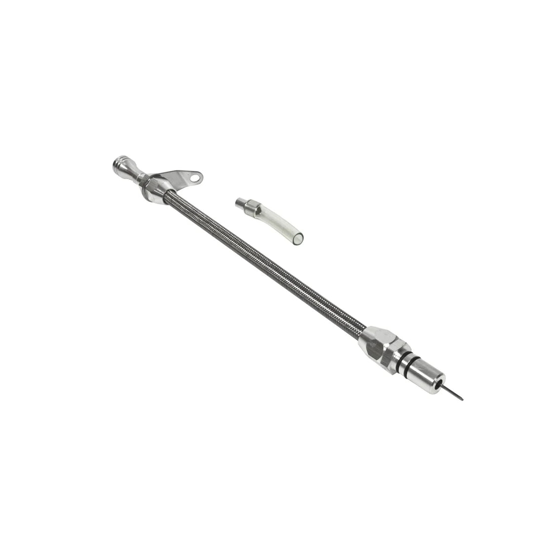B&M B&M Auto Transmission Dipstick & Tube - Billet Aluminum/Stainless Steel Braided 22166 - Back View