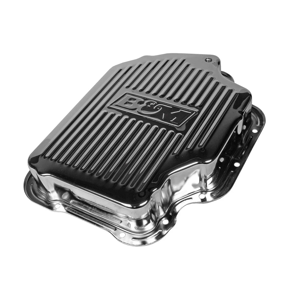 B&M B&M Hi-Tek Deep Transmission Pan - Chrome fits 1965-1990 Buick / Cadillac / Chevrolet - Back View