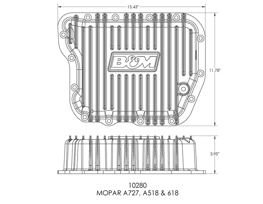 B&M Fits all A727 (RH36, RH37)  A518 (46RH, 46RE) A618 (47RH, 47RE, 48RE). 10280 - Side View