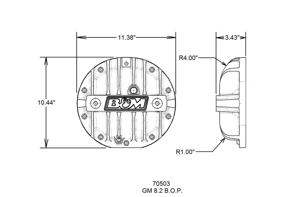 B&M Hi-Tek Aluminum Differential Cover - 8.2-inch BOP fits GM 10-Bolt - Side View